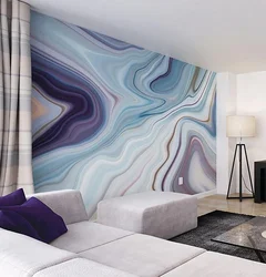 Wallpaper marble on the walls in the bedroom photo