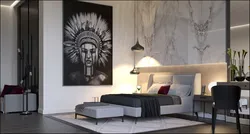 Wallpaper marble on the walls in the bedroom photo