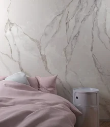 Wallpaper marble on the walls in the bedroom photo