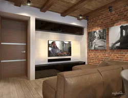 TV Fotoşəkili Ilə Loft Üslubunda Qonaq Otağı