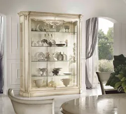 White display cabinets for dishes in the living room photo