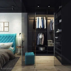 Loft tərzi fotoşəkildə yataq otağı üçün qarderob