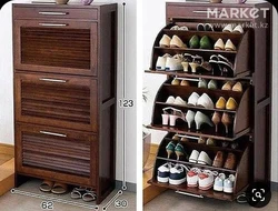 Shoe cabinet with mirror in the hallway photo