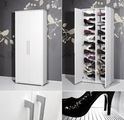 Shoe cabinet with mirror in the hallway photo