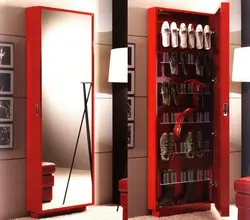 Shoe cabinet with mirror in the hallway photo