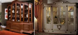 Фото стенки в гостиную со шкафом для посуды