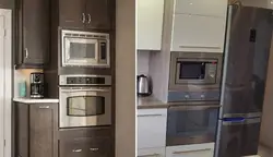 Как встроить микроволновку и холодильник на кухне фото