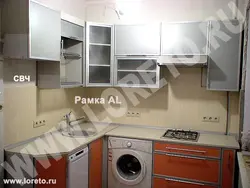 Kitchen in Khrushchev design photo with dishwasher