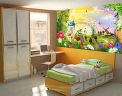 3D photo wallpaper on the wall in a children's bedroom