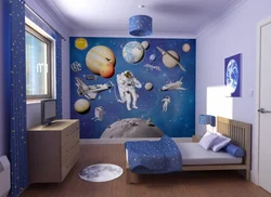 3D photo wallpaper on the wall in a children's bedroom