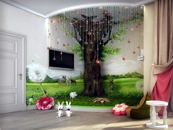 3D photo wallpaper on the wall in a children's bedroom