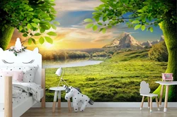 Uşaq yataq otağında divarda 3D foto divar kağızı