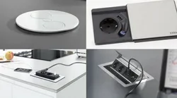 Ас үйдегі интерьердегі фотосуреттегі үстелдің үстіндегі розеткалар