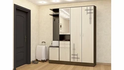 Hallway with ottoman and mirror and wardrobe photo