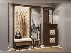 Hallway with ottoman and mirror and wardrobe photo