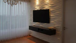 Yashash xonasining ichki qismidagi 3D panellar televizorli fotosurat