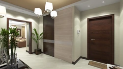 Light floor and dark wallpaper in the hallway photo