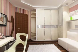 Bedroom with corner sofa and corner wardrobe photo