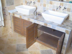 Countertop under the sink made of plasterboard in the bathroom photo