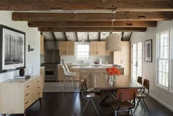 Ceiling design in the kitchen in a wooden house photo