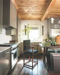 Ceiling design in the kitchen in a wooden house photo