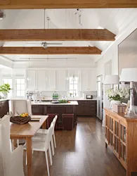 Ceiling design in the kitchen in a wooden house photo