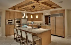 Ceiling design in the kitchen in a wooden house photo