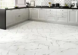 Photo of a kitchen with marbled porcelain stoneware floors