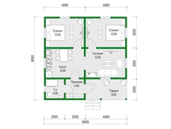 Layout of a one bedroom house 8 by 8 photo