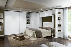 Photo Of Wardrobes In The Bedroom On The Entire Wall With A Bed