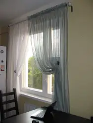 Штора и тюль на одном карнизе для кухни фото