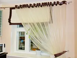 Curtain And Tulle On One Cornice For The Kitchen Photo