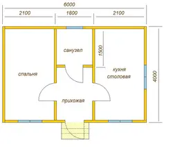 Project of a 6 by 6 one-story house with a bathroom photo