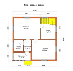 Hamam fotoşəkili olan 6 ilə 6 bir mərtəbəli evin layihəsi