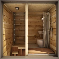 Bathroom in a country house in a wooden house photo with shower