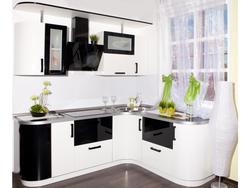 White kitchen with black countertop and bar counter photo