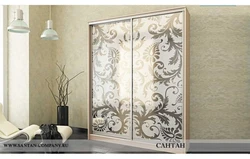 Photo Of Wardrobes In The Bedroom With A Pattern On One Mirror