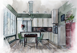 Hand drawn kitchen interior