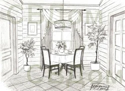 Hand drawn kitchen interior