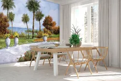 Palm trees in the kitchen interior