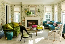 Living room interior with birds