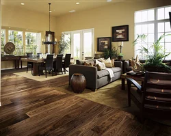 Dark wood living room interior