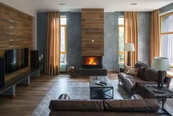 Dark wood living room interior