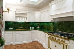 Kitchen interior green marble