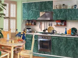 Kitchen interior green marble