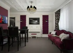 Beige burgundy living room interior