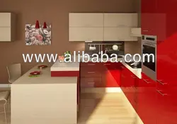 Red beige kitchen interior