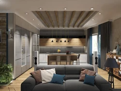 3D interior of kitchen living room