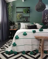 Black green bedroom interior