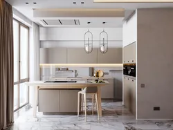 Gray cream kitchen interior